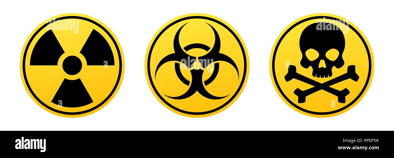 Vector jaune Danger signes. Inscription Radiation danger biologique, toxiques signe. Signes d'avertissement Illustration de Vecteur