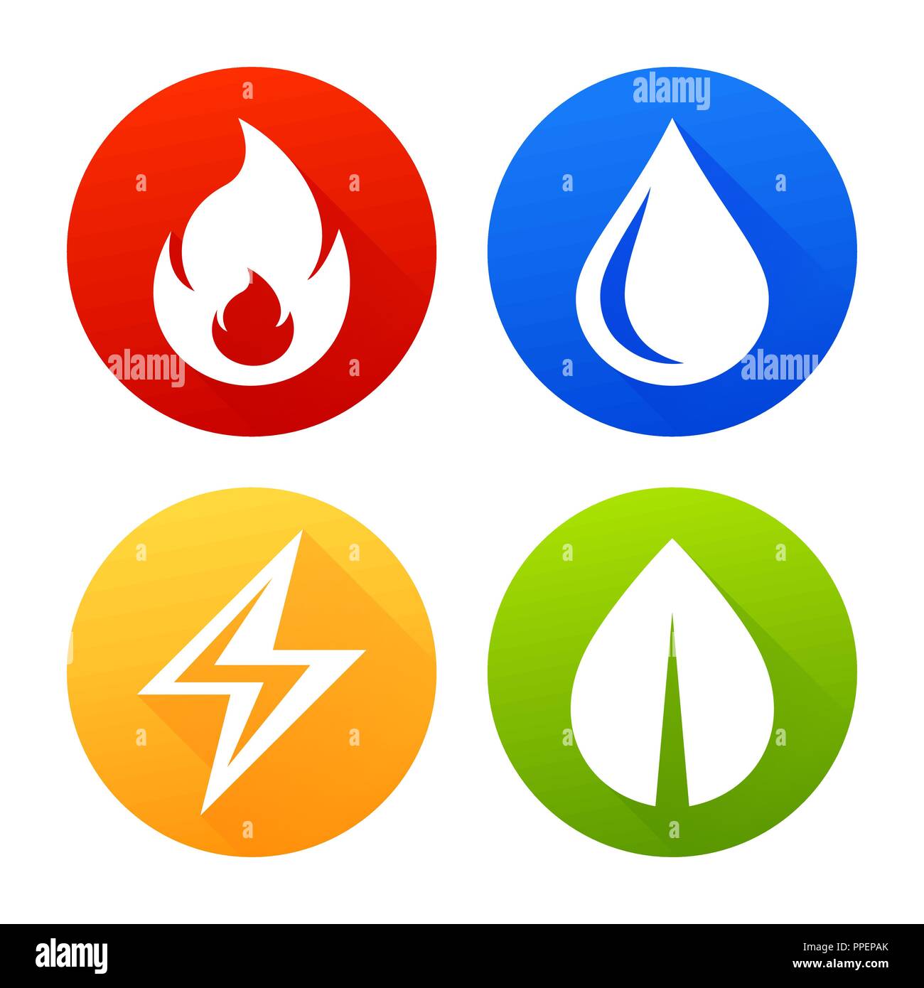 Icônes du feu, de l'eau, l'électricité et la feuille ronde vecteur signe Illustration de Vecteur