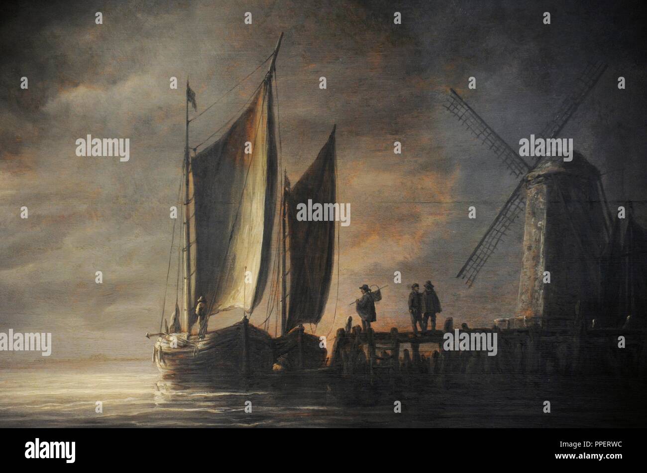 Albert Jacob Cuyp (1620-1691). Peintre hollandais. Le port de Dordrecht Dans Moonlight, ca.1645. Détail. Musée Wallraf-Richartz. Cologne. L'Allemagne. Banque D'Images