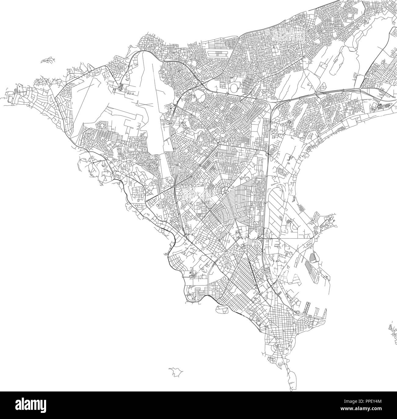 Plan de Dakar, la vue satellite carte noir et blanc. Annuaire de la rue et plan de la ville. Sénégal Illustration de Vecteur