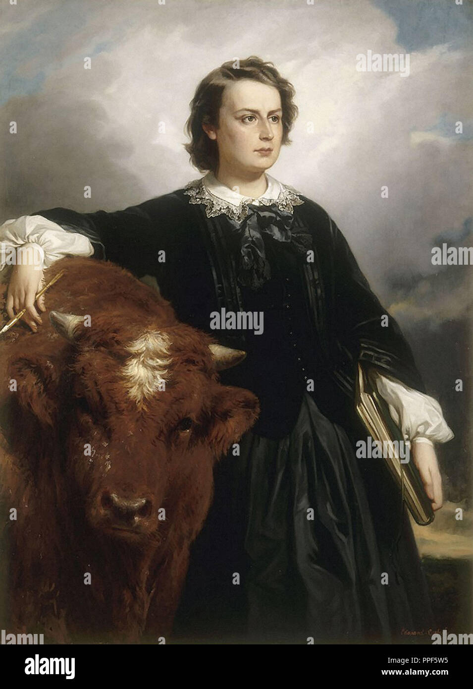 Edouard Louis Dubufe - Rosa Bonheur avec Bull Banque D'Images