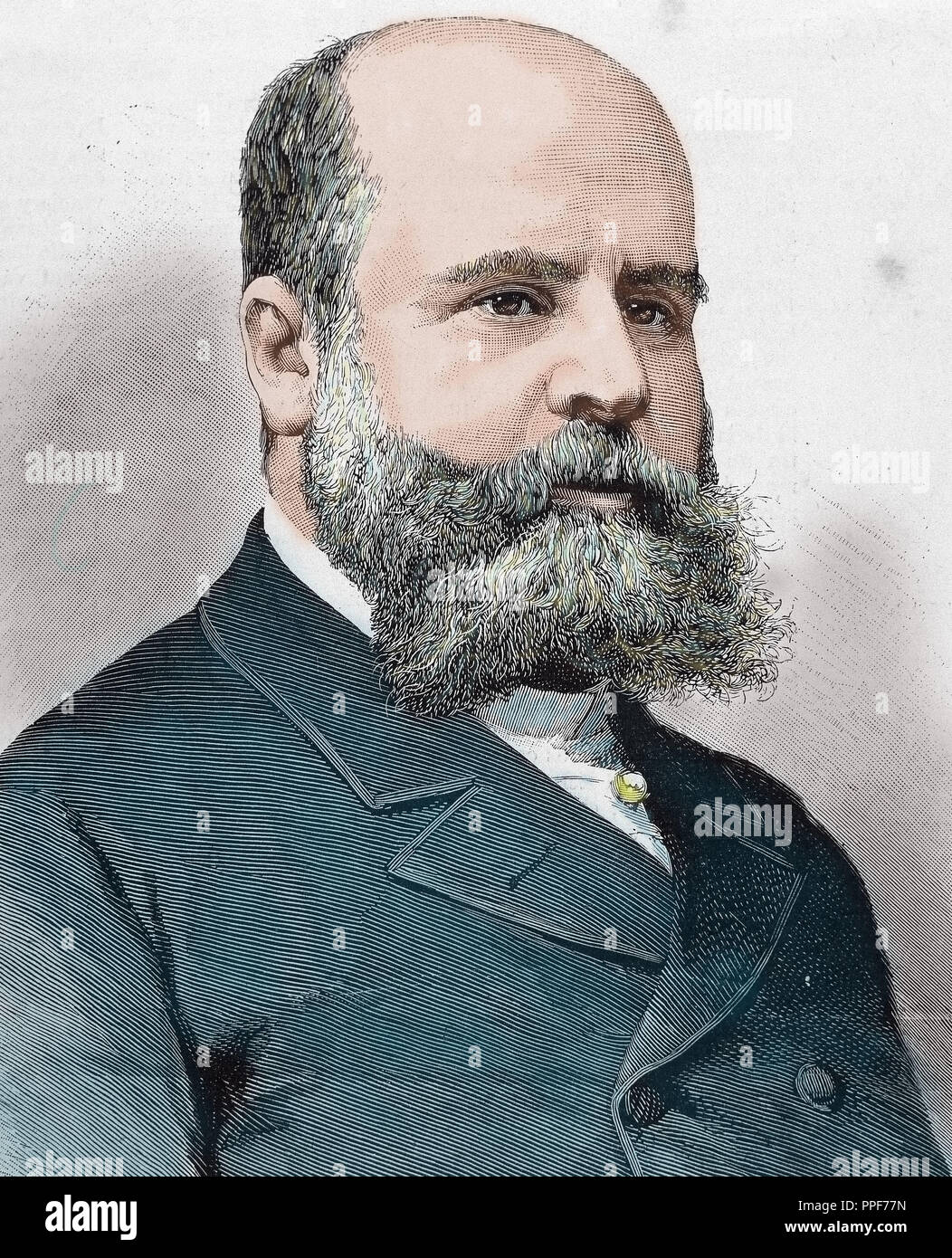 Alberto Aguilera Velasco (1842-1913). Homme politique espagnol et avocat. Gravure par Carretero. De couleur. Banque D'Images