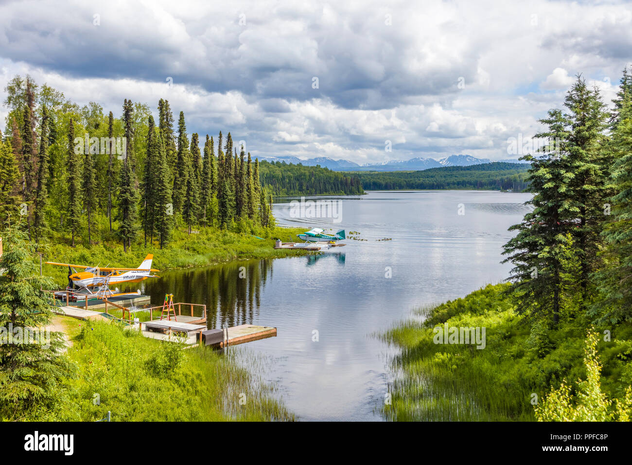 Les hydravions à flotteurs ou sur petit lac à Talkeetna Alaska Banque D'Images