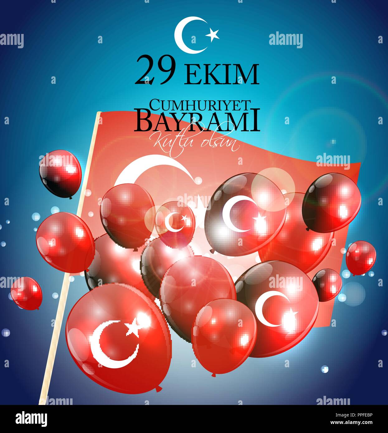 29 Ekim Cumhuriyet Bayrami kutlu olsun. Traduction : 29 octobre Journée de la République de Turquie et la Fête nationale turque, Happy Holiday Illustration de Vecteur