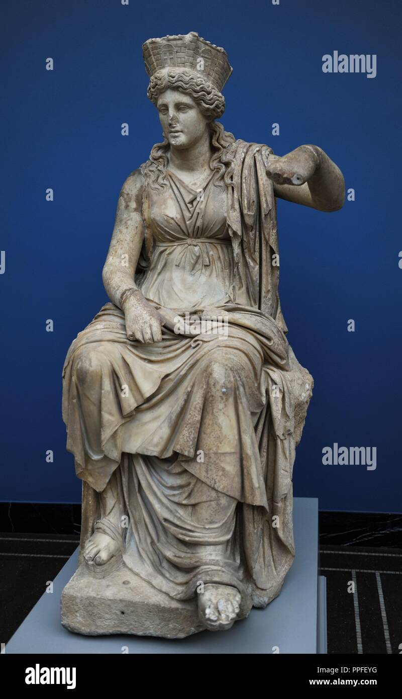 Kybele. Formiae en Campanie. C. C.-B. 60. En. L'Oriental mère-goddes était adoré en Italie à partir de 204 BC. Il est représenté assis sur un trône flanqué de lions. Ny Carlsberg Glyptotek. Copenhague, Danemark. Banque D'Images