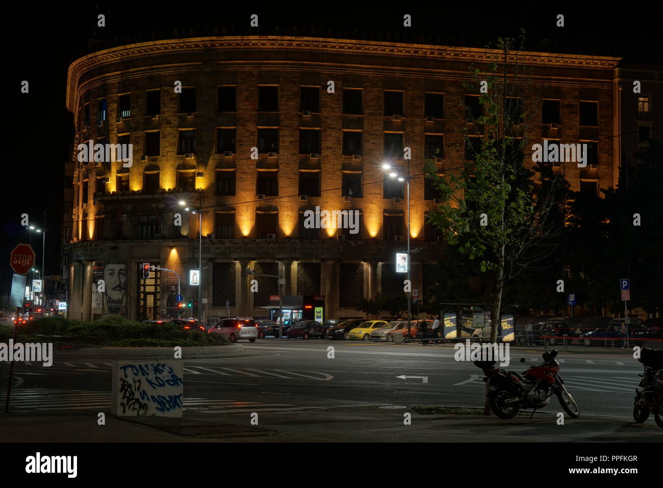 Belgrade, Serbie - mai 04, 2018 : Construction de la nuit des musées. Vue de Trg Nikole Pasica square Banque D'Images