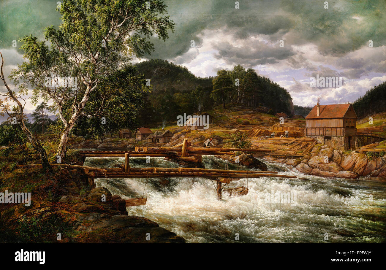 Johan Christian Dahl - Hellefossen près de Hokksund 1838 Huile sur toile. Galerie nationale de la Norvège, Oslo, Norvège. Banque D'Images