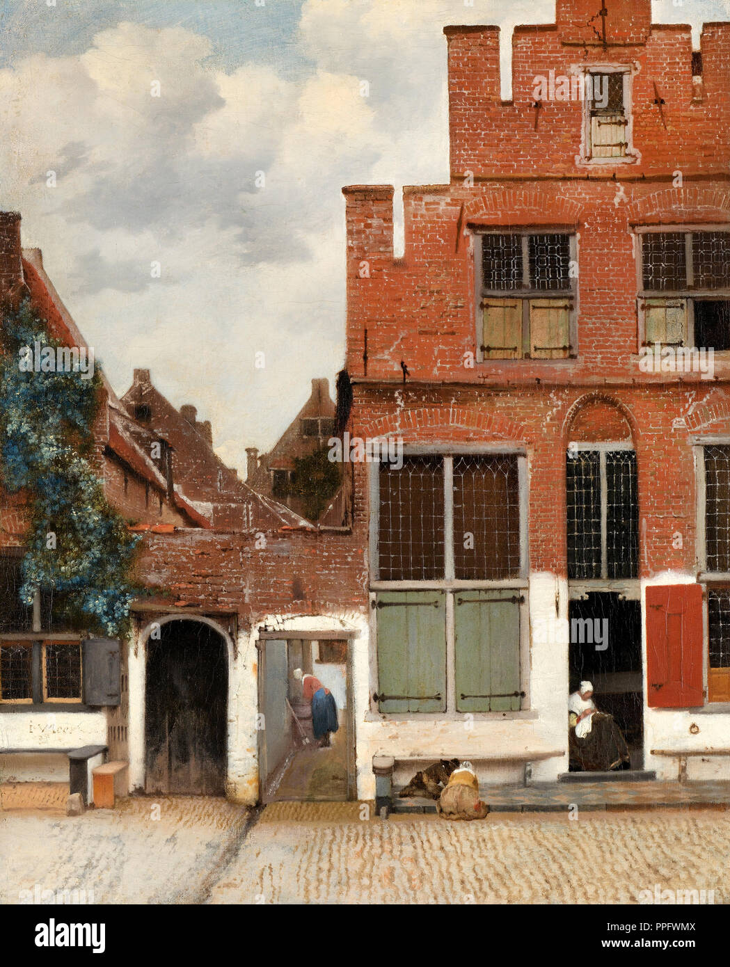 Johannes Vermeer - vue sur les maisons à Delft, connu comme 'la petite rue". Circa 1658. Huile sur toile. Rijksmuseum Amsterdam, Pays-Bas. Banque D'Images