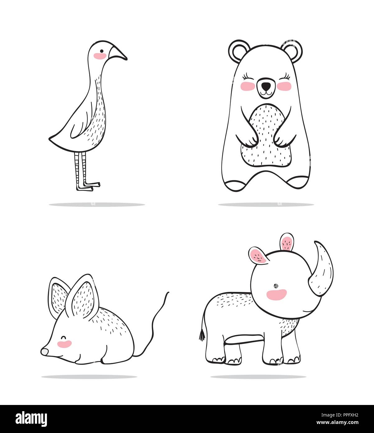 Adorable jeu de caractères d'animaux sauvages Illustration de Vecteur