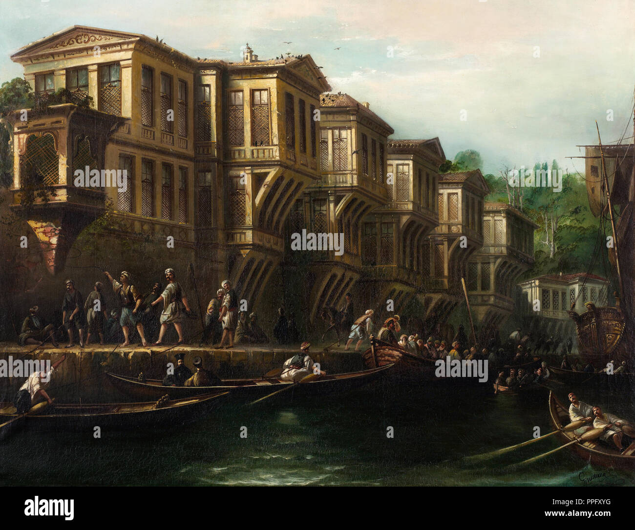 Megerdich Jivanian, dit Pasa Waterfront Mansion. 19e siècle. Huile sur toile. Le Musée Pera, Istanbul, Turquie. Banque D'Images