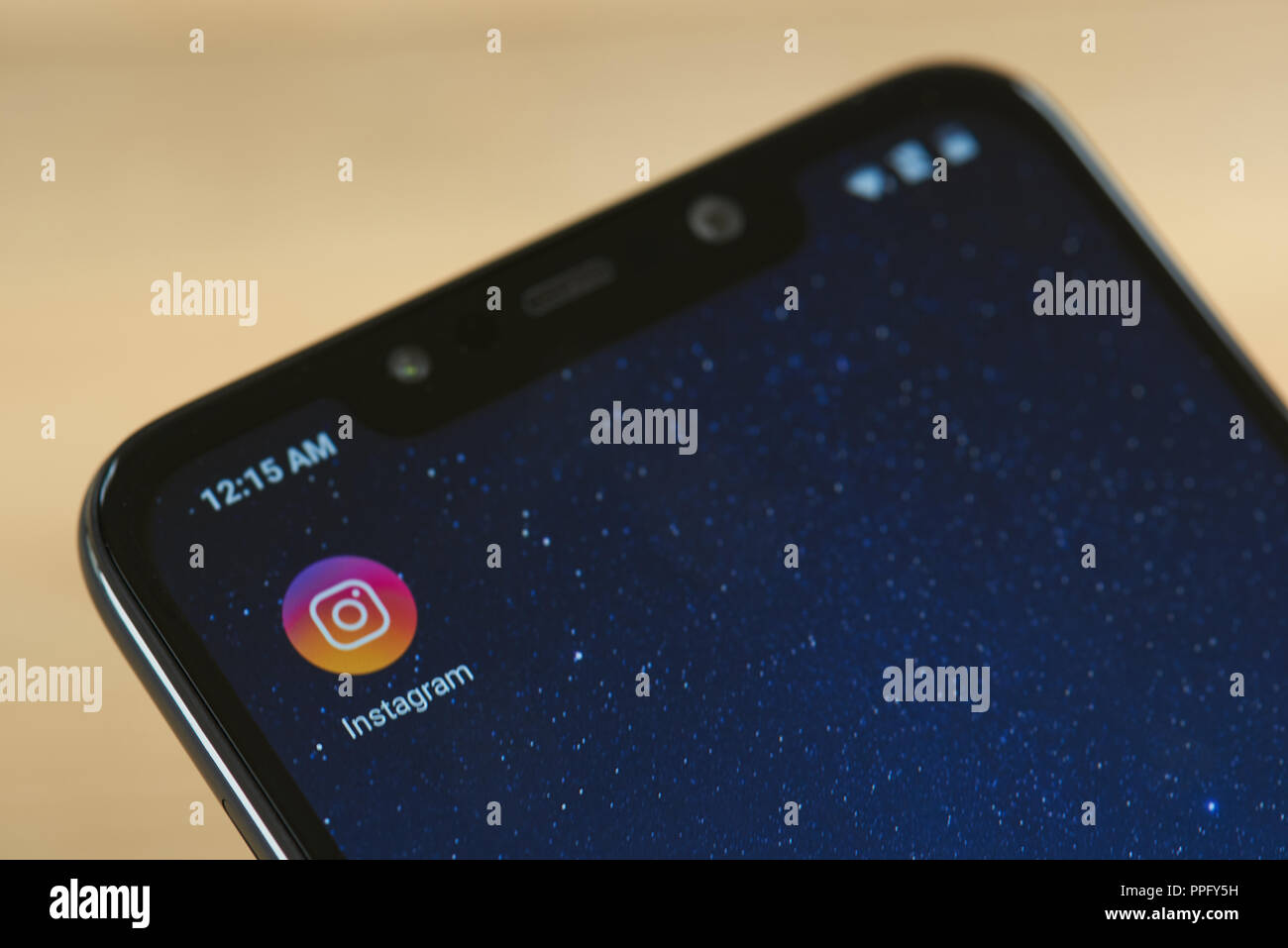 New York, USA - 24 septembre 2018 : Une icône sur l'écran du smartphone Instagram close up Banque D'Images