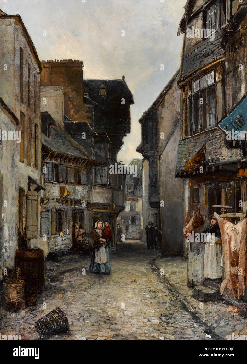 Johan Jongkind - une rue de Landerneau 1851 Huile sur toile. Gemeentemuseum Den Haag, La Haye, Pays-Bas. Banque D'Images Johan Jongkind - une rue de Landerneau 1851 Huile sur toile. Gemeentemuseum Den Haag, La Haye, Pays-Bas. Banque D'Images