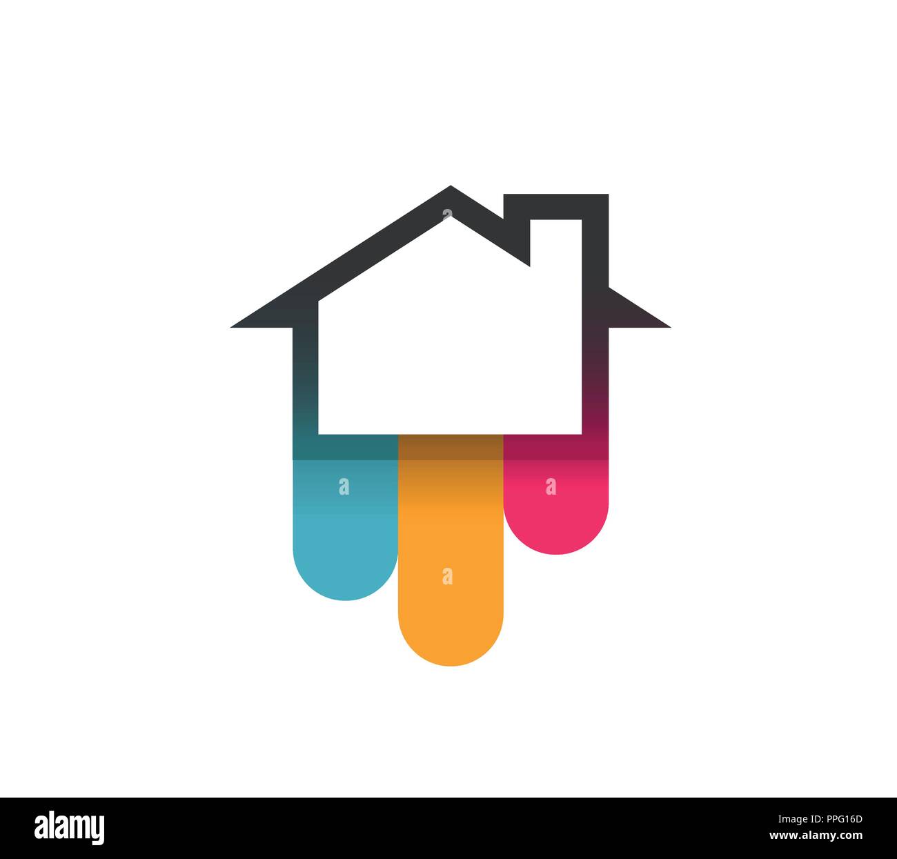 Logo de maison avec courbures colorées - Vector illustration isolé sur fond blanc. Illustration de Vecteur