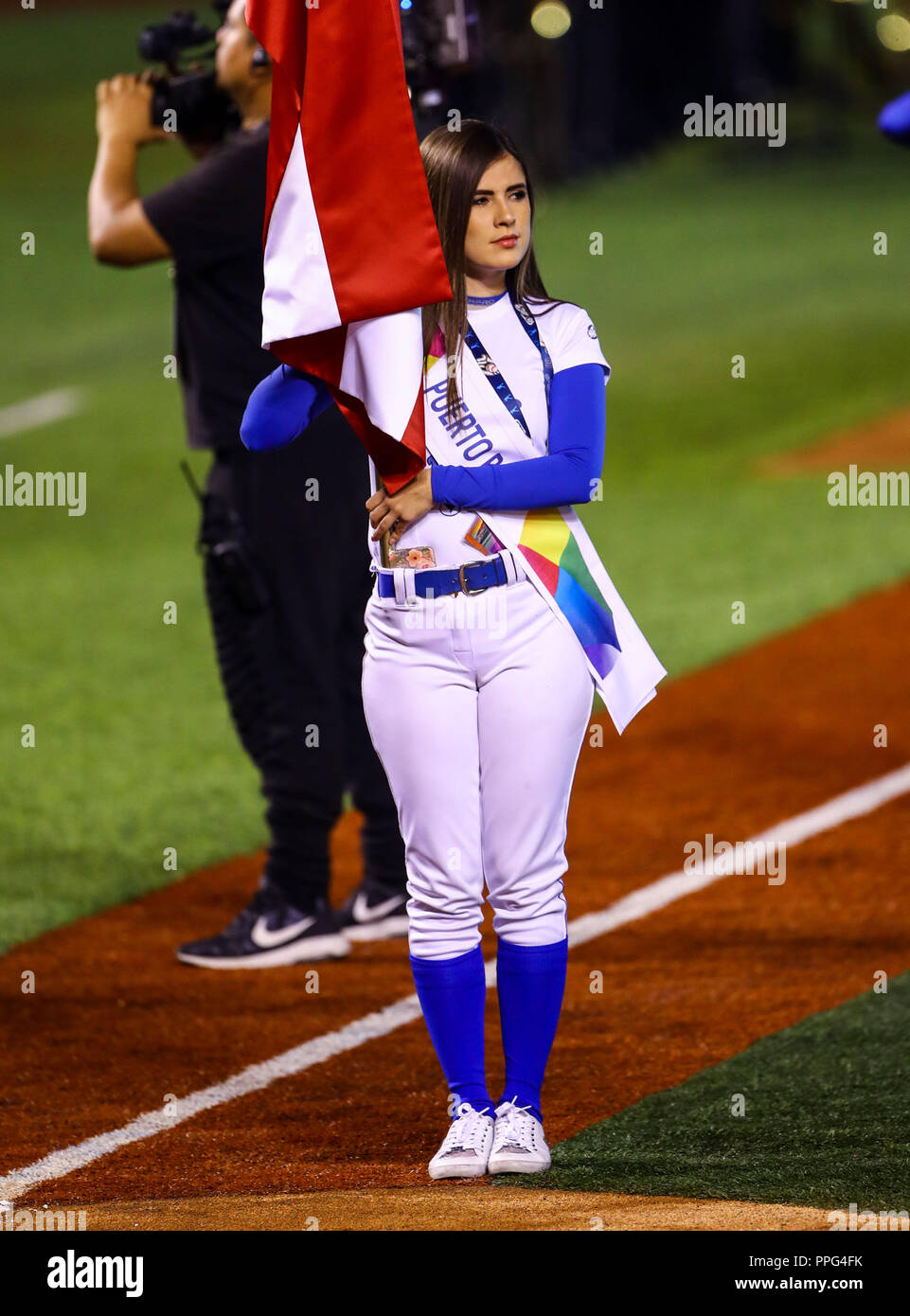 Baseball touchés mis couleur et atmosphère dans le stade Jalisco de Charros, durant les matchs des équipes du Mexique, Cuba, Puerto Rico, République Dominicaine Banque D'Images