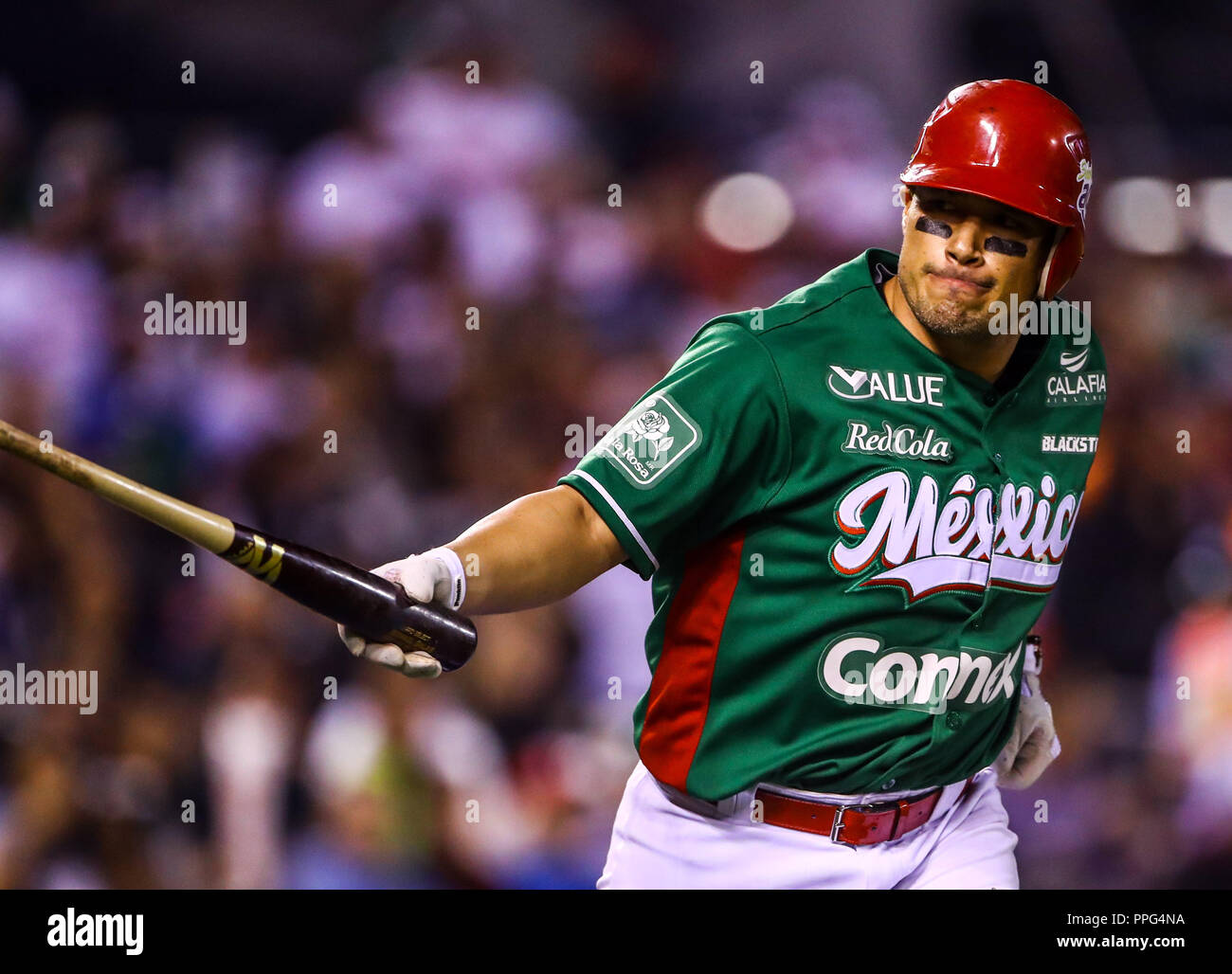 Les actions de la série des Caraïbes d'un match de baseball avec le match de Tomateros de Culiacán de Mexico contre les Criollos de Caguas de Porto Rico en baseb Banque D'Images