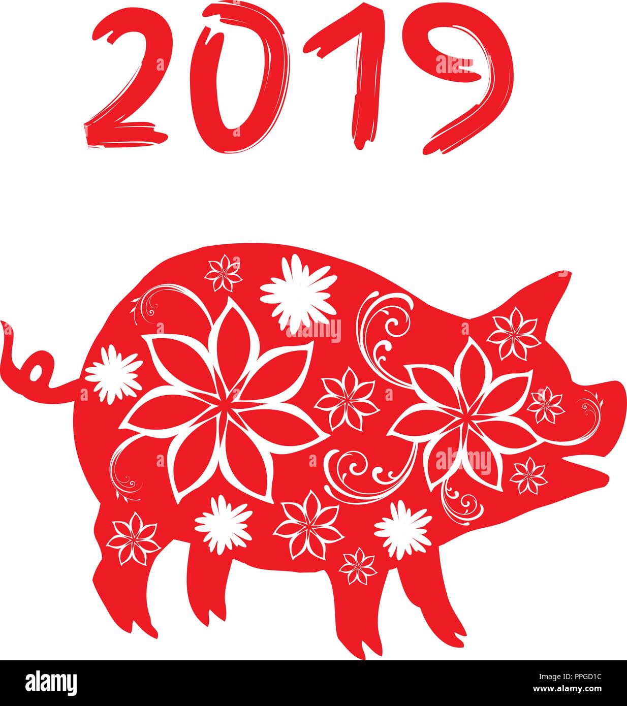 Vector illustration d'un porc Fleuri 2019 calendrier chinois. Symbole de la nouvelle année. Illustration de Vecteur