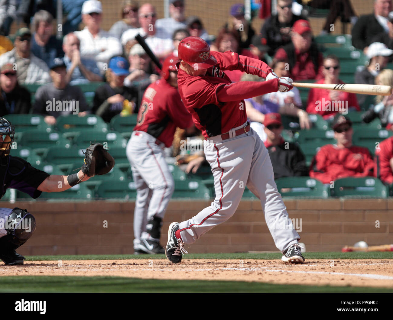 Aaron Hill des Diamondbacks ,au cours de Colorado Rockies vs Arizona Diamondbacks, match de Ligue des cactus et au printemps 2013. diapos.Salt River Fields sta Banque D'Images