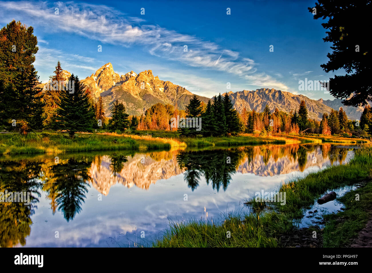 Tôt le matin dans la Tetons juste après le lever du soleil Banque D'Images