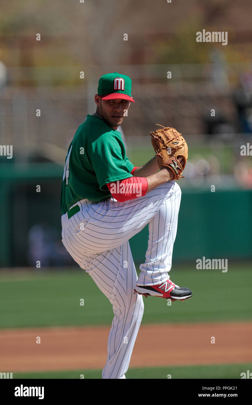 Hector Daniel Rodrigez derrotado pitcher de Mexico, durante el juego de Mexique vs Dodgers de la previo al Clasico Mundial de beisbol Camelbac , 2013 Banque D'Images