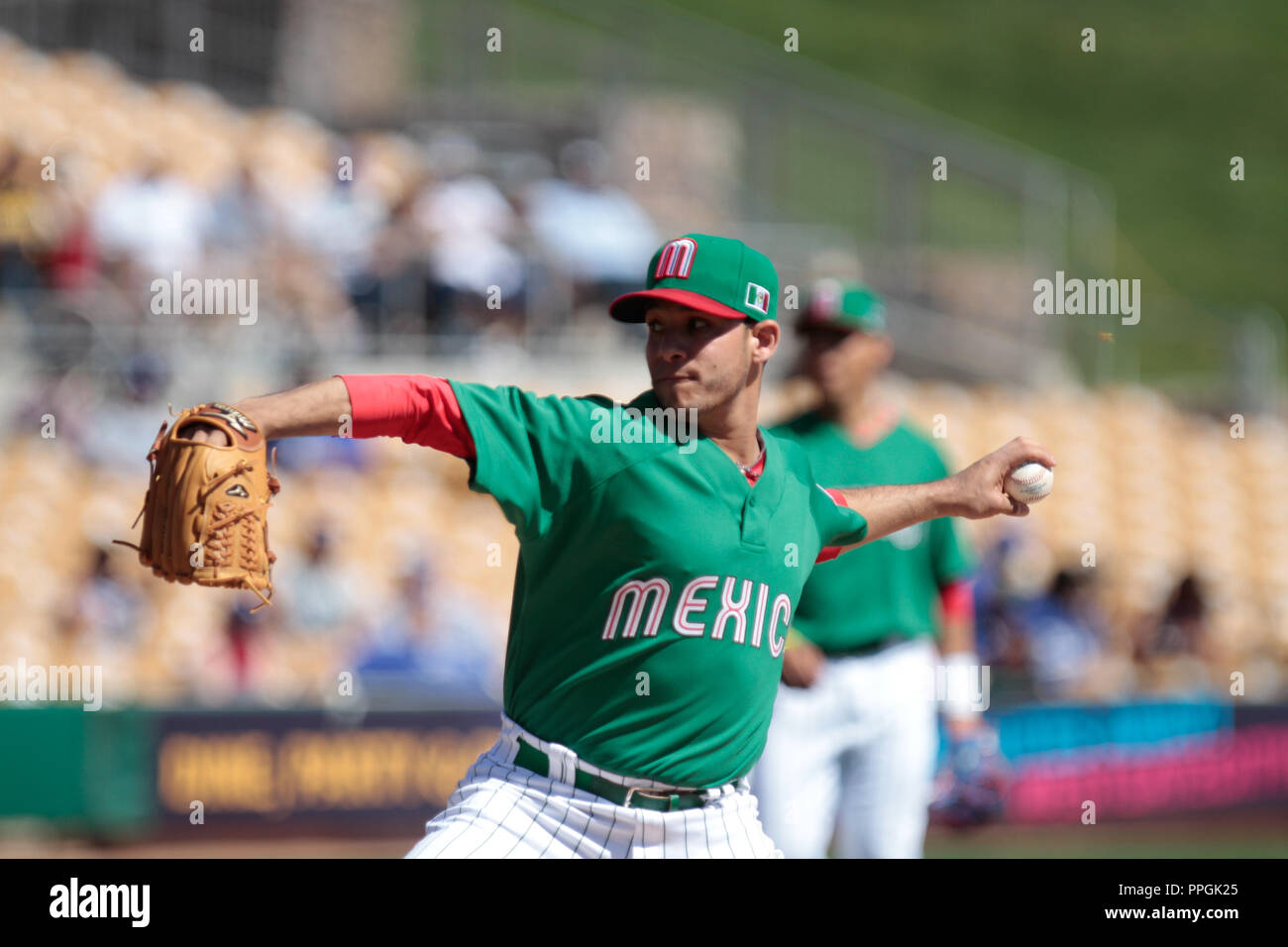 Hector Daniel Rodrigez derrotado pitcher de Mexico, durante el juego de Mexique vs Dodgers de la previo al Clasico Mundial de beisbol Camelbac , 2013 Banque D'Images