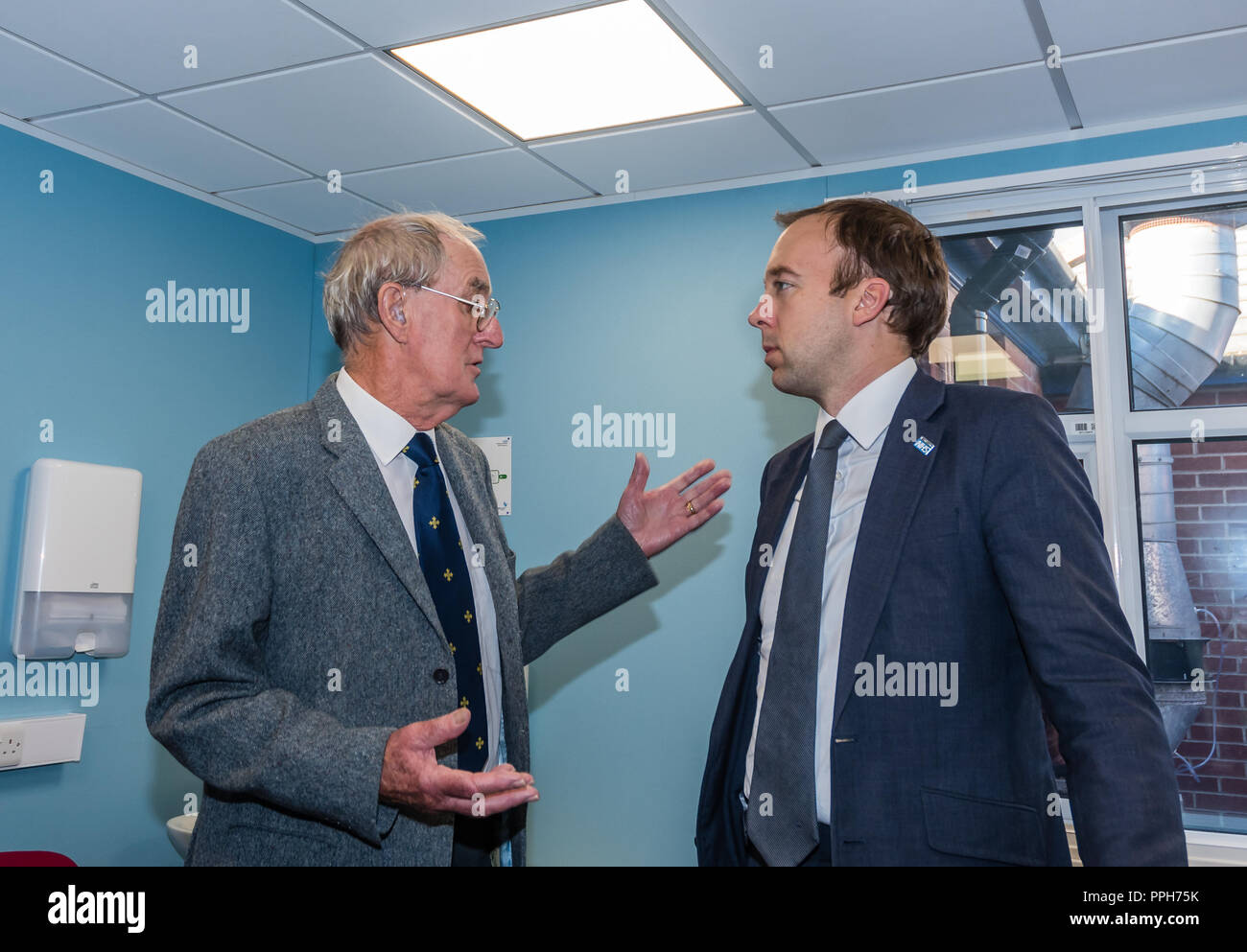 Budleigh, Angleterre. 25 septembre 2018. Secrétaire d'État à la santé Matt Hancock visite le moyeu de localisation. Crédit : Peter Bowler/Alamy Live News. Banque D'Images