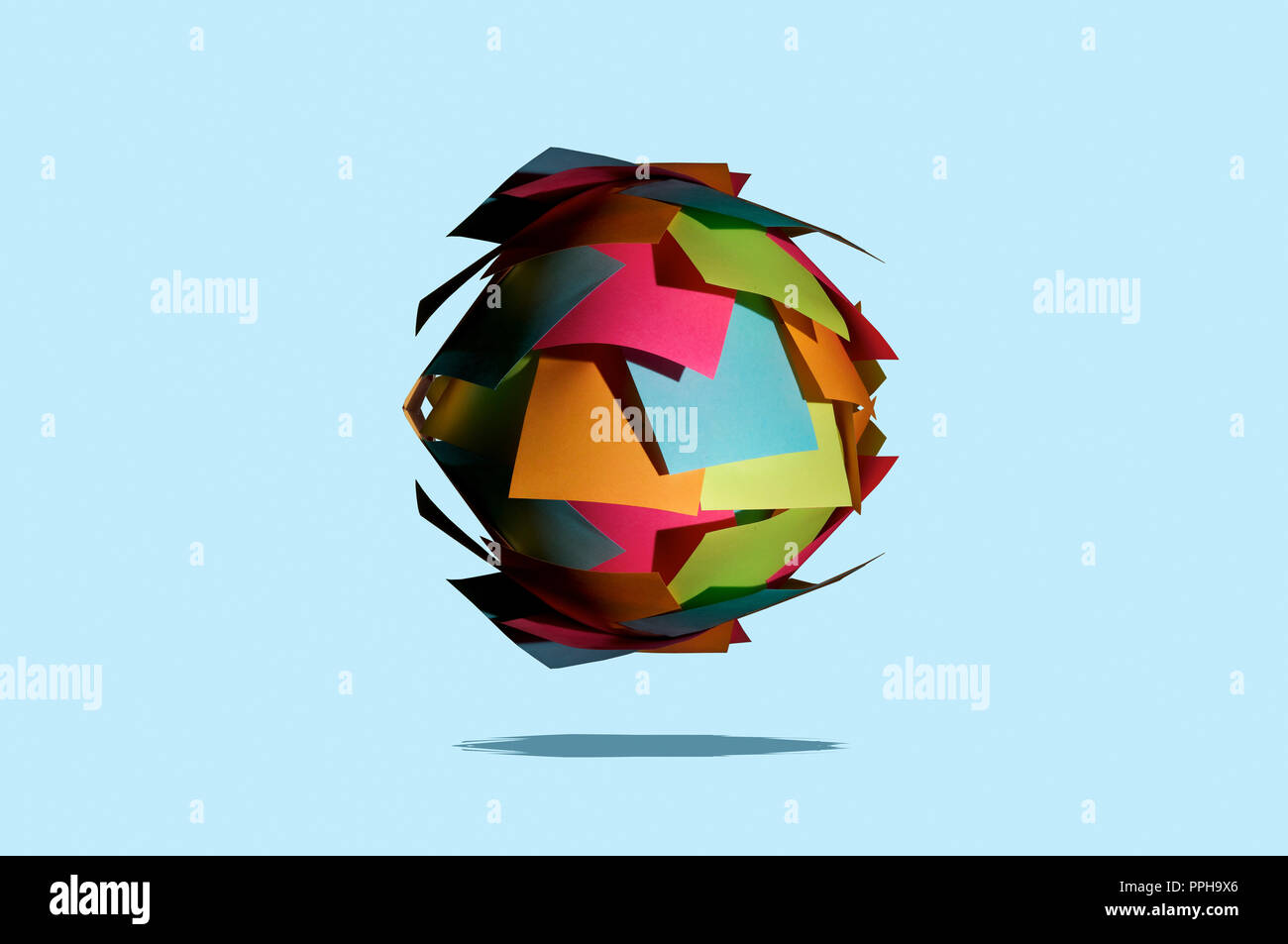 Boule de Notes adhésives Post-it de couleur Rouge Orange Jaune Vert Bleu Concept Banque D'Images