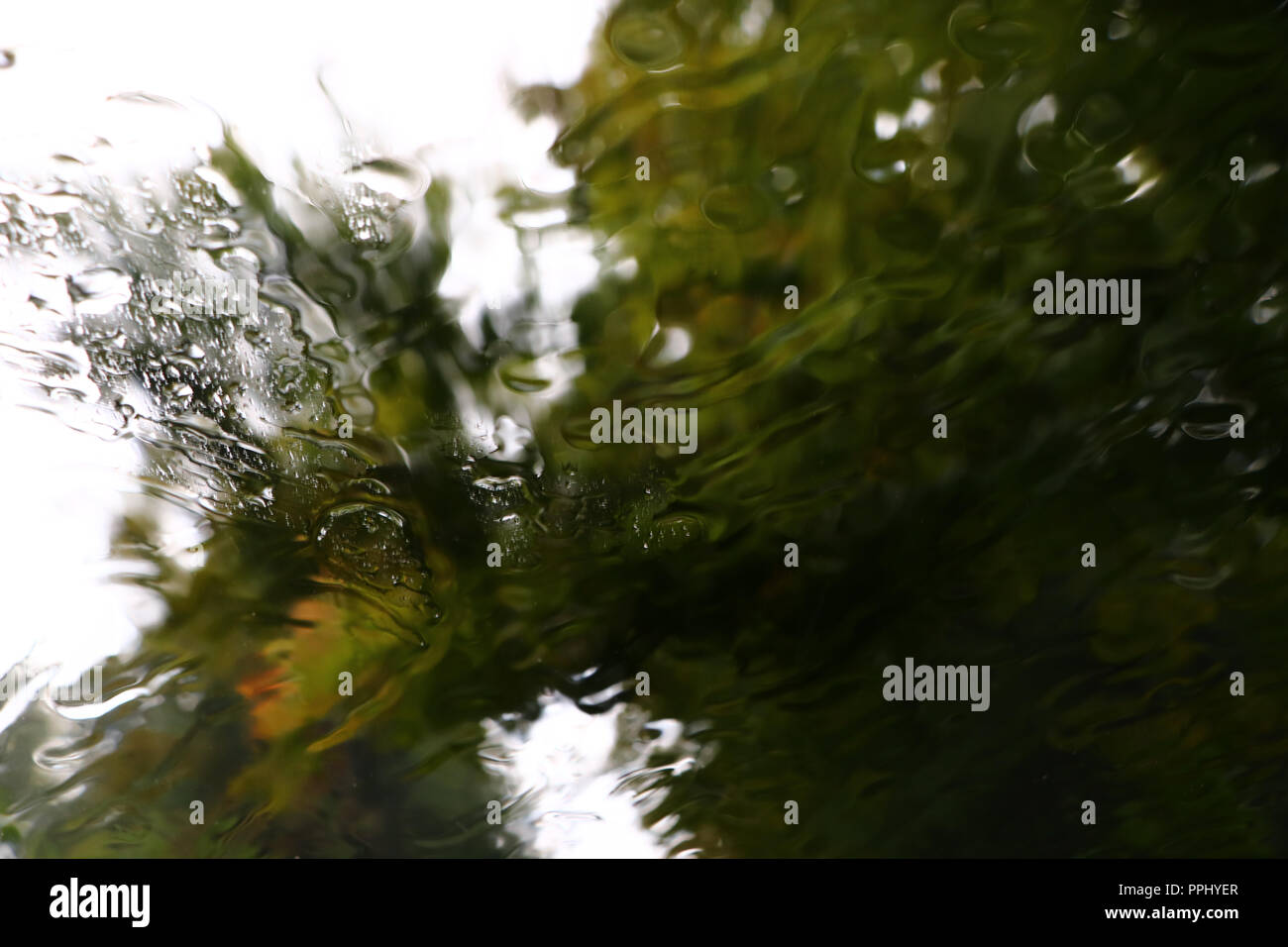 Couleurs à travers un pare-brise humide sur un jour de pluie Banque D'Images