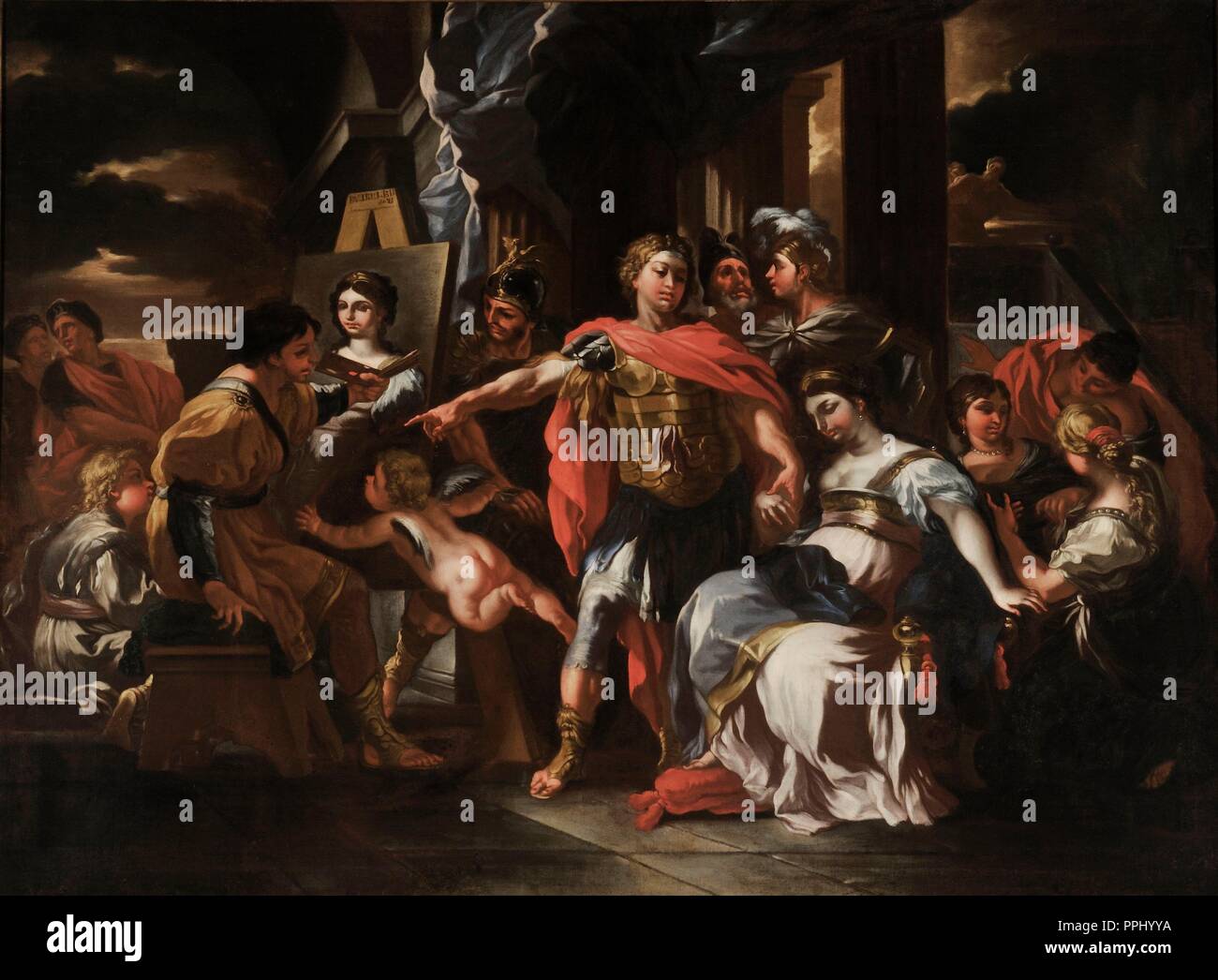 'Apelle che ritrae Pancaspe alla presenza di Alessandro Magno', 17ème-18ème siècle, huile sur toile, 26,5 x 22,4 cm. Auteur : Francesco Solimena,. Lieu : Palais Madama-Senado. Rome. ITALIA. Banque D'Images