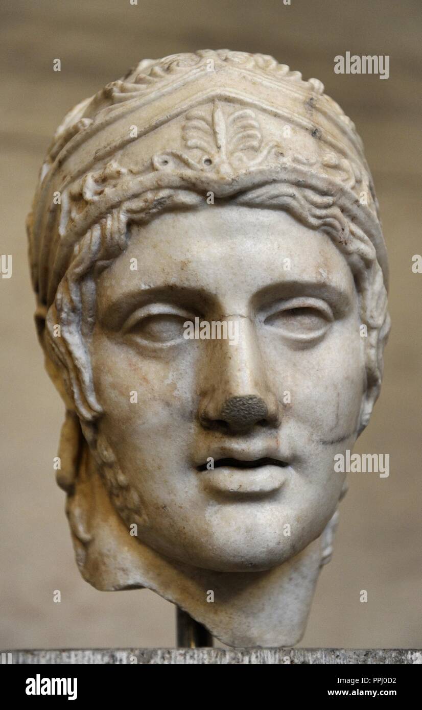 Ares, le dieu de la guerre. Équivalent romain : Mars. Tête d'une statue d'Arès. La sculpture romaine après original d'environ 430 BC. Glytothek. Munich. Banque D'Images