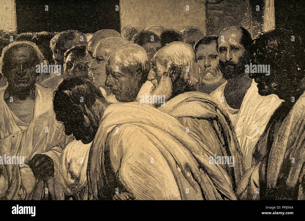 Le Censeur Appius Claudius (340-273 avant J.-C.). Censeur romain. Gravure par Sabattini après une fresque de Cesare Maccari. La péninsule ibérique, l'Illustration 1898. Banque D'Images