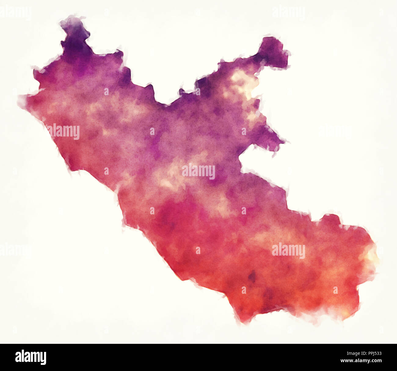 Région du Latium aquarelle carte de l'Italie devant un fond blanc Banque D'Images