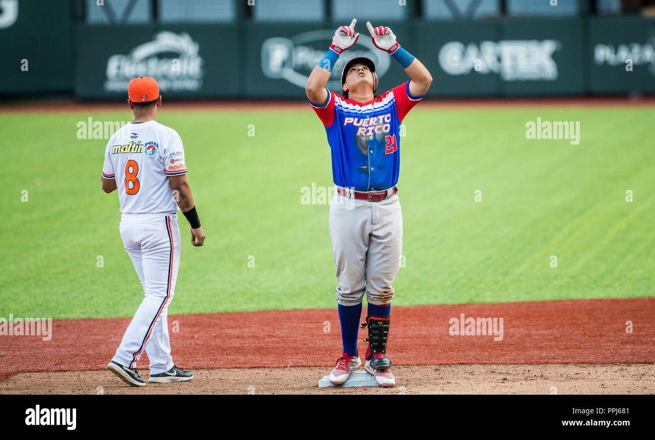 . Partido de beisbol de la Serie del Caribe con el Encuentro entre Caribes de Anzoátegui (de Venezuela contra los Criollos de Caguas de Puerto Rico en Banque D'Images