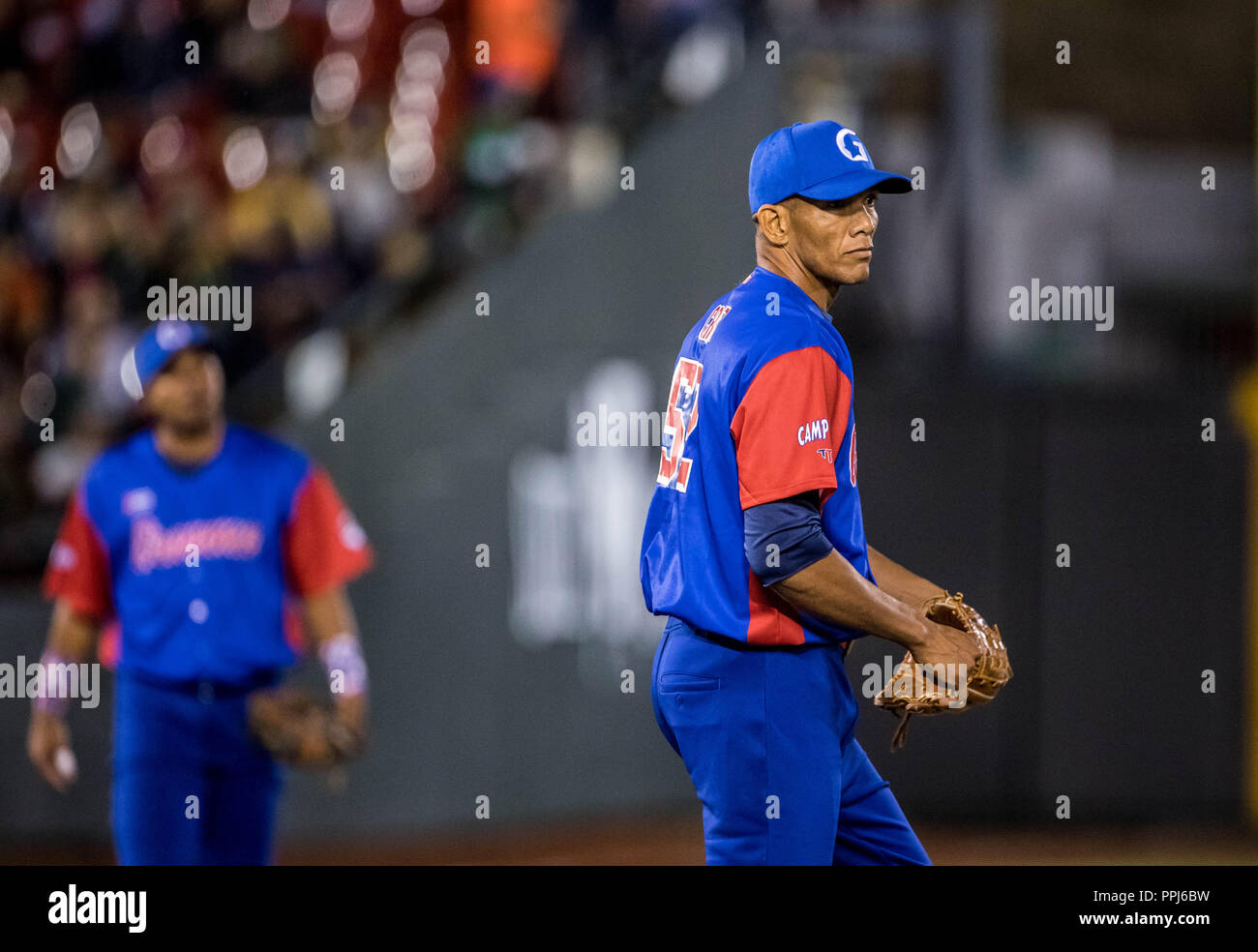 Yoalkis Cruz, lanceur relevo por Cuba . Partido de beisbol de la Serie del Caribe con el Encuentro entre los Alazanes de Cuba de Gamma contra las Banque D'Images