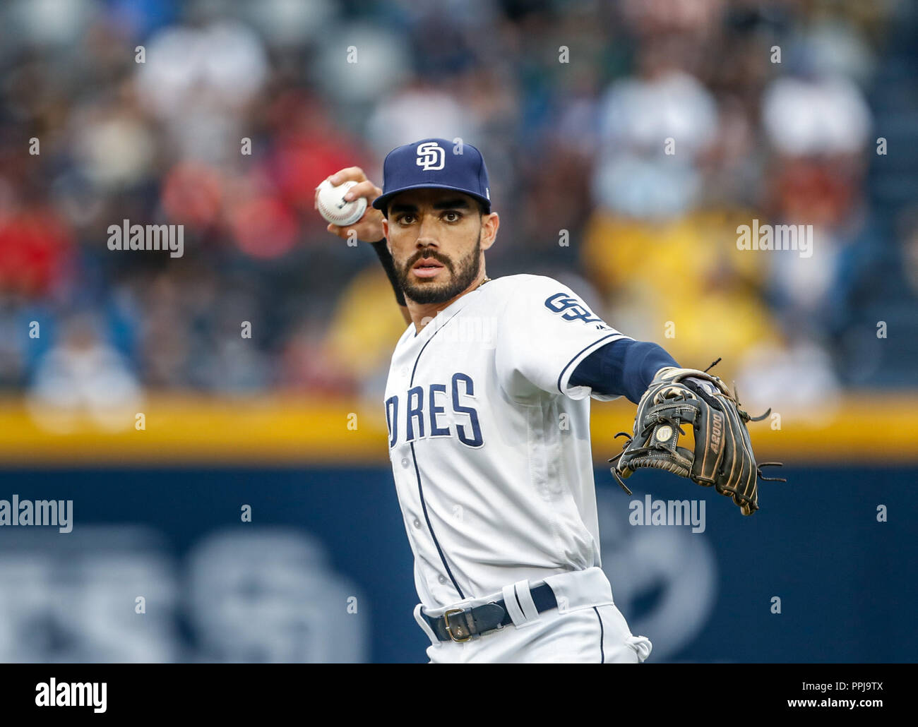 Carlos Asuaje. Au cours de l'action de base-ball des Dodgers de Los Angeles, le match contre San Diego Padres, le second jeu de la série de la Ligue Majeure de Baseball en moi Banque D'Images