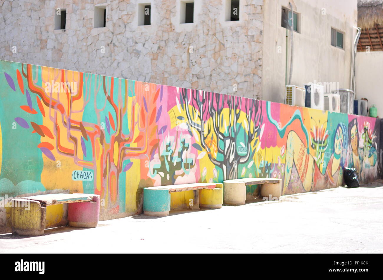 Mur coloré dans le Mexique, Cancùn Banque D'Images