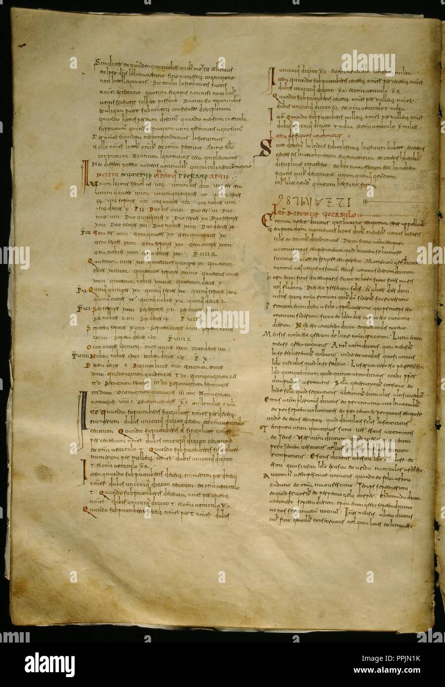 Manuscrit LATIN : SIGNATURE D-I-2 CODEX VIGILIANO. Feuille 12 VO. (Exposition L'héritage scientifique d'AL-ANDALUS) (lieu : BIBLIOTHÈQUE DU MONASTÈRE DE SAN LORENZO DE EL Escorial). Banque D'Images