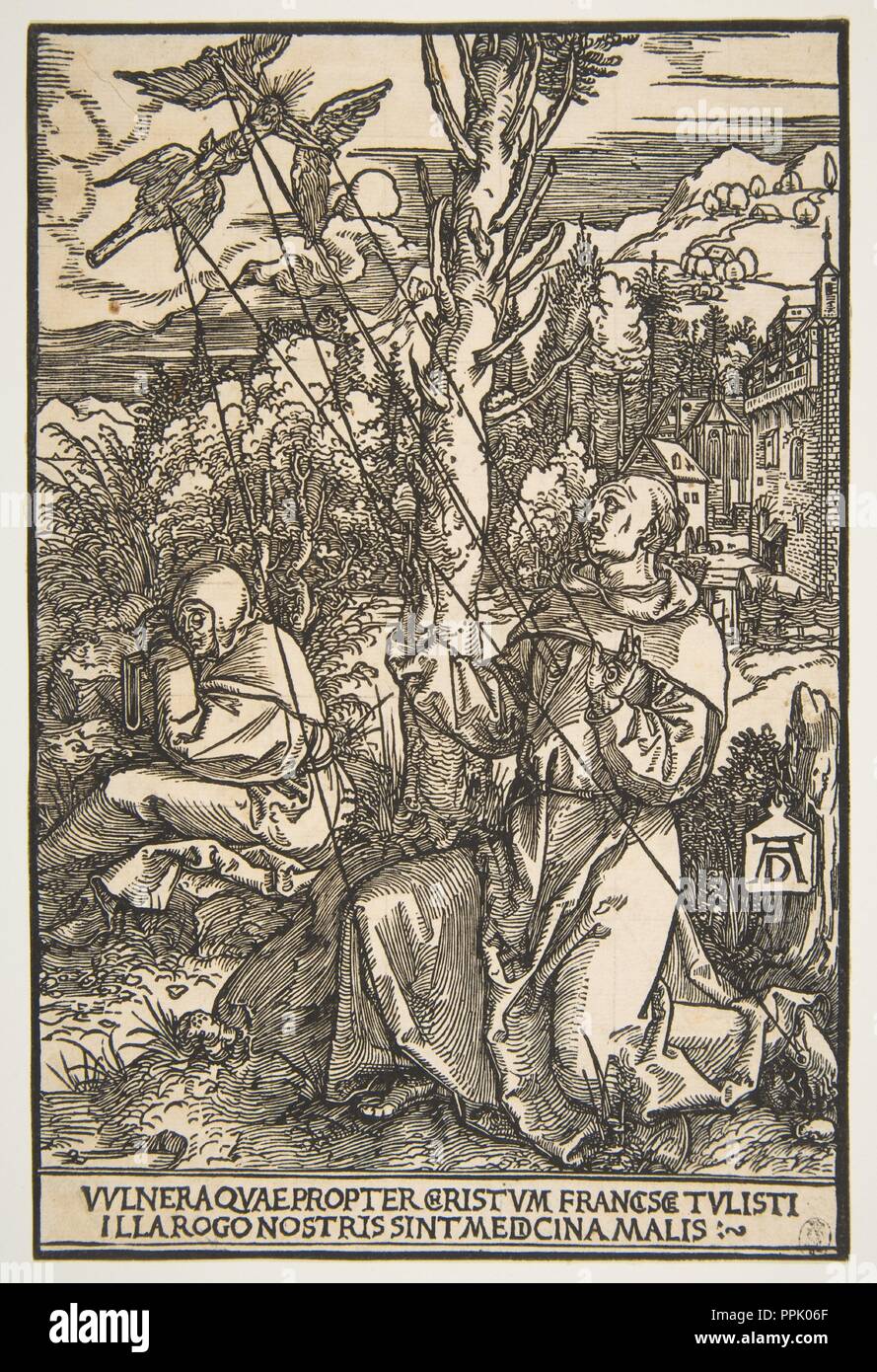 Saint François recevant les stigmates. Artiste : Albrecht Dürer (Nuremberg, Allemagne Nuremberg 1471-1528). Fiche technique : Dimensions : 8 x 5 3/4 à 11/16. (22 x 14,6 cm). Date : ca. 1503. Musée : Metropolitan Museum of Art, New York, USA. Banque D'Images