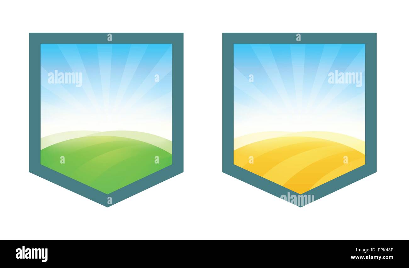 Ensemble de beaux emblèmes avec champs verts et jaunes Illustration de Vecteur