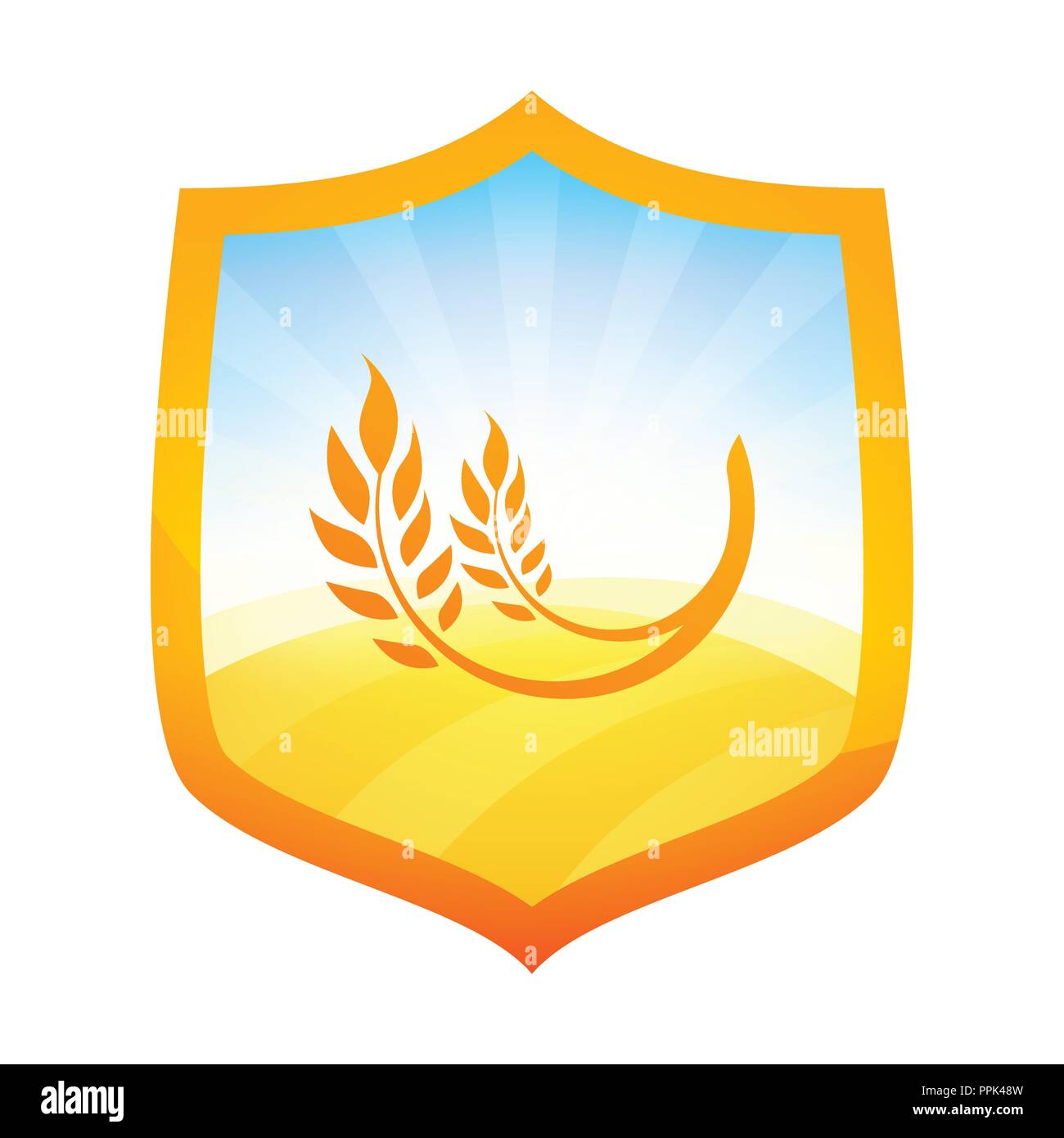 Badge Orange avec champ de blé sur le garant Illustration de Vecteur
