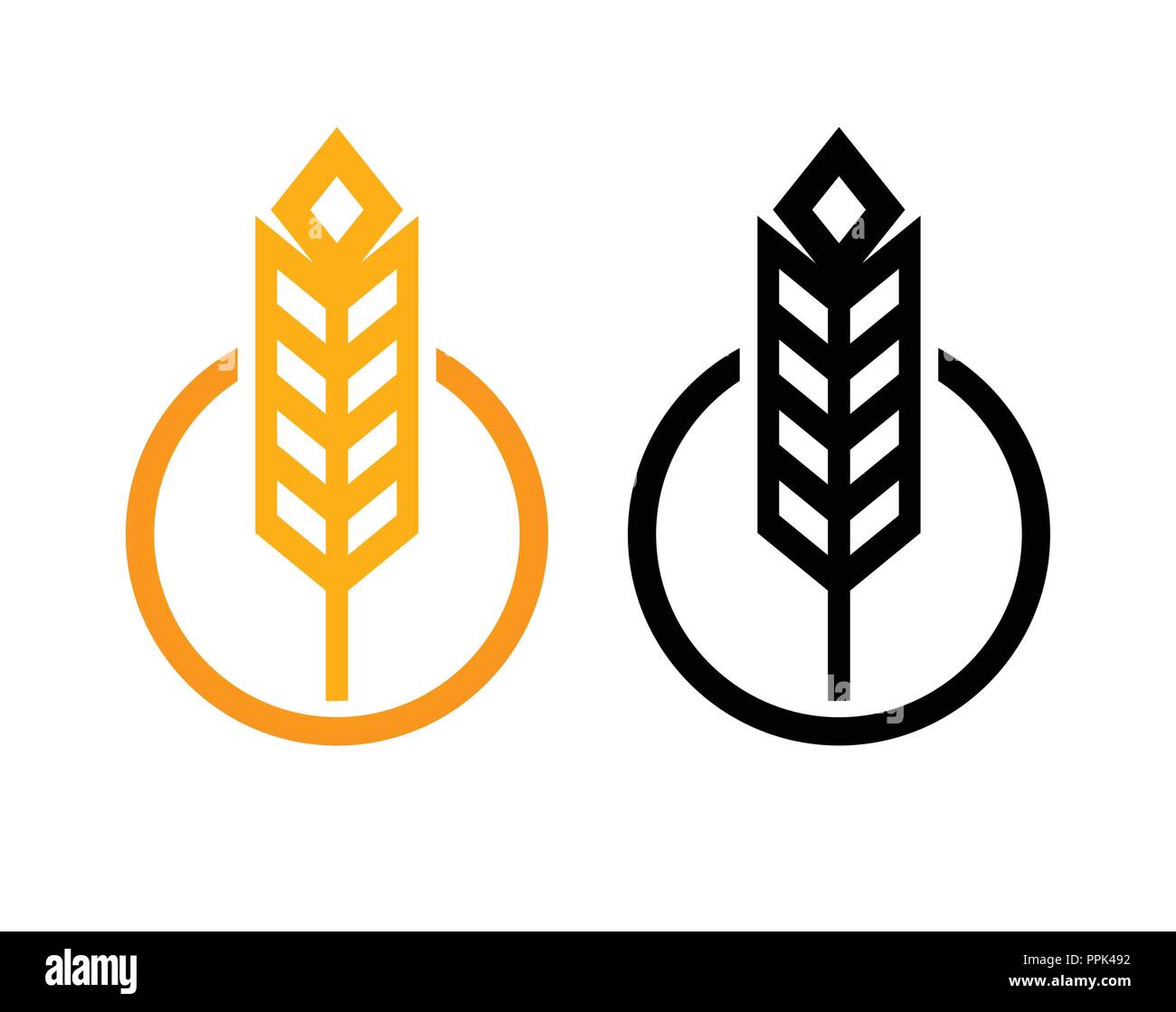 Épi de blé - Ensemble d'icônes vectorielles en forme ronde de couleur noir et doré isolé sur fond blanc. Illustration de Vecteur
