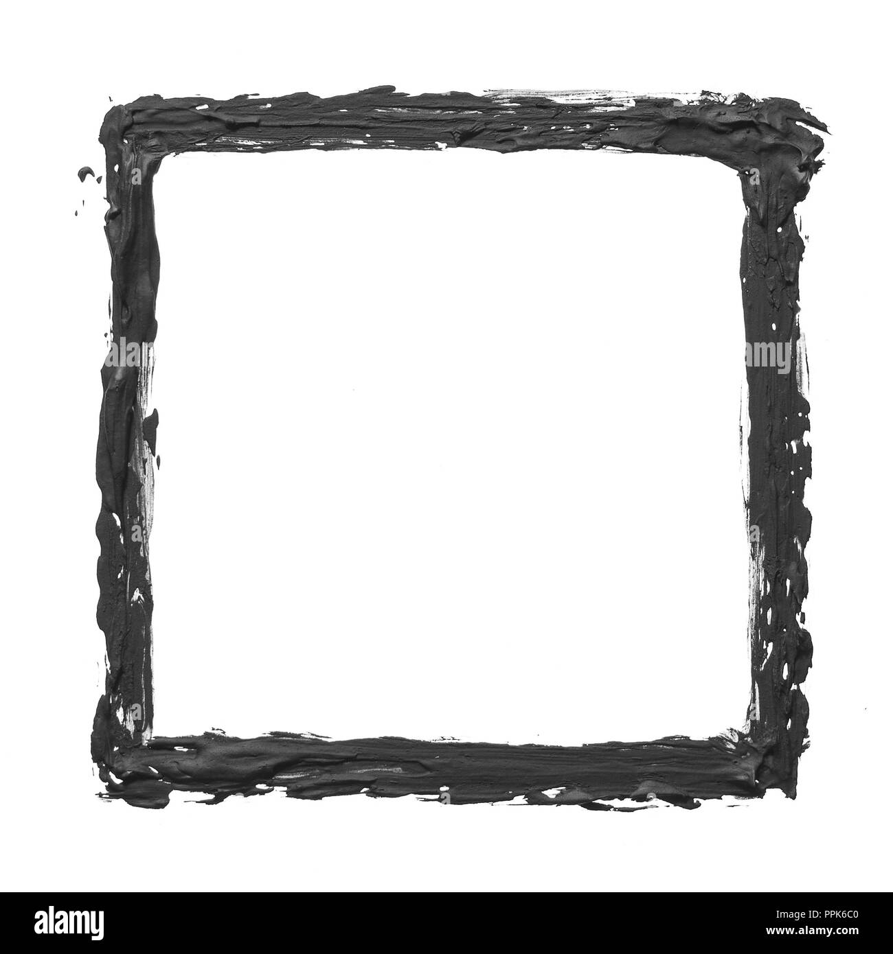 Carré noir dessiné par la gouache sur un fond blanc Banque D'Images