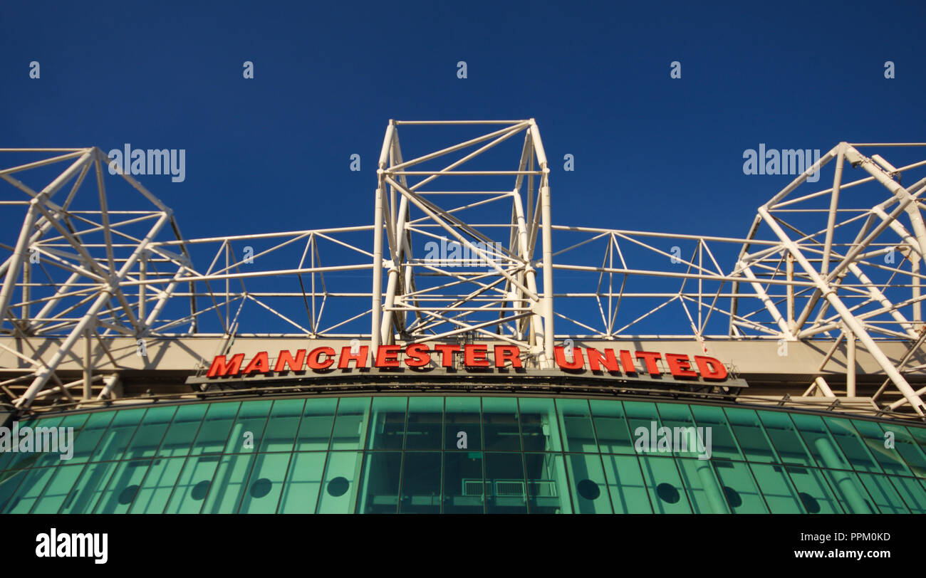 Close-up du signe de Manchester United à Old Trafford, domicile du club de la sol Banque D'Images