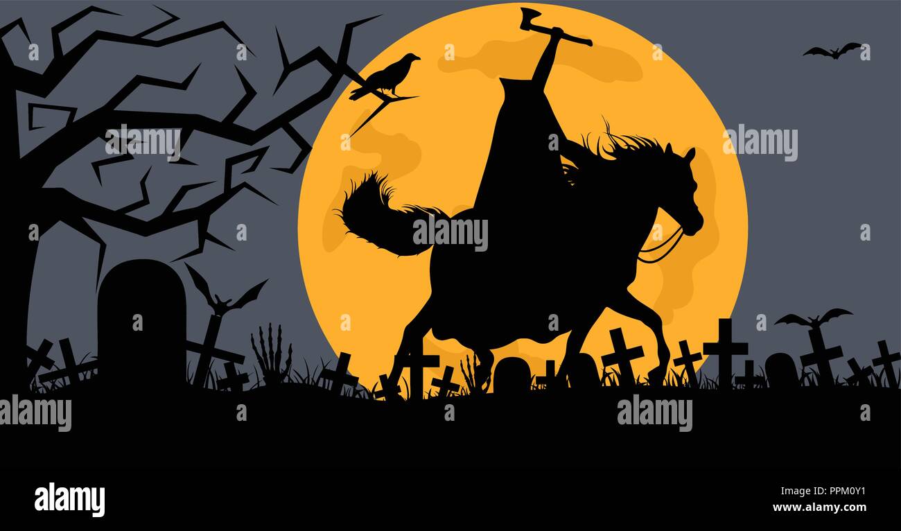 L'homme sans tête un cheval dans un cimetière Illustration de Vecteur