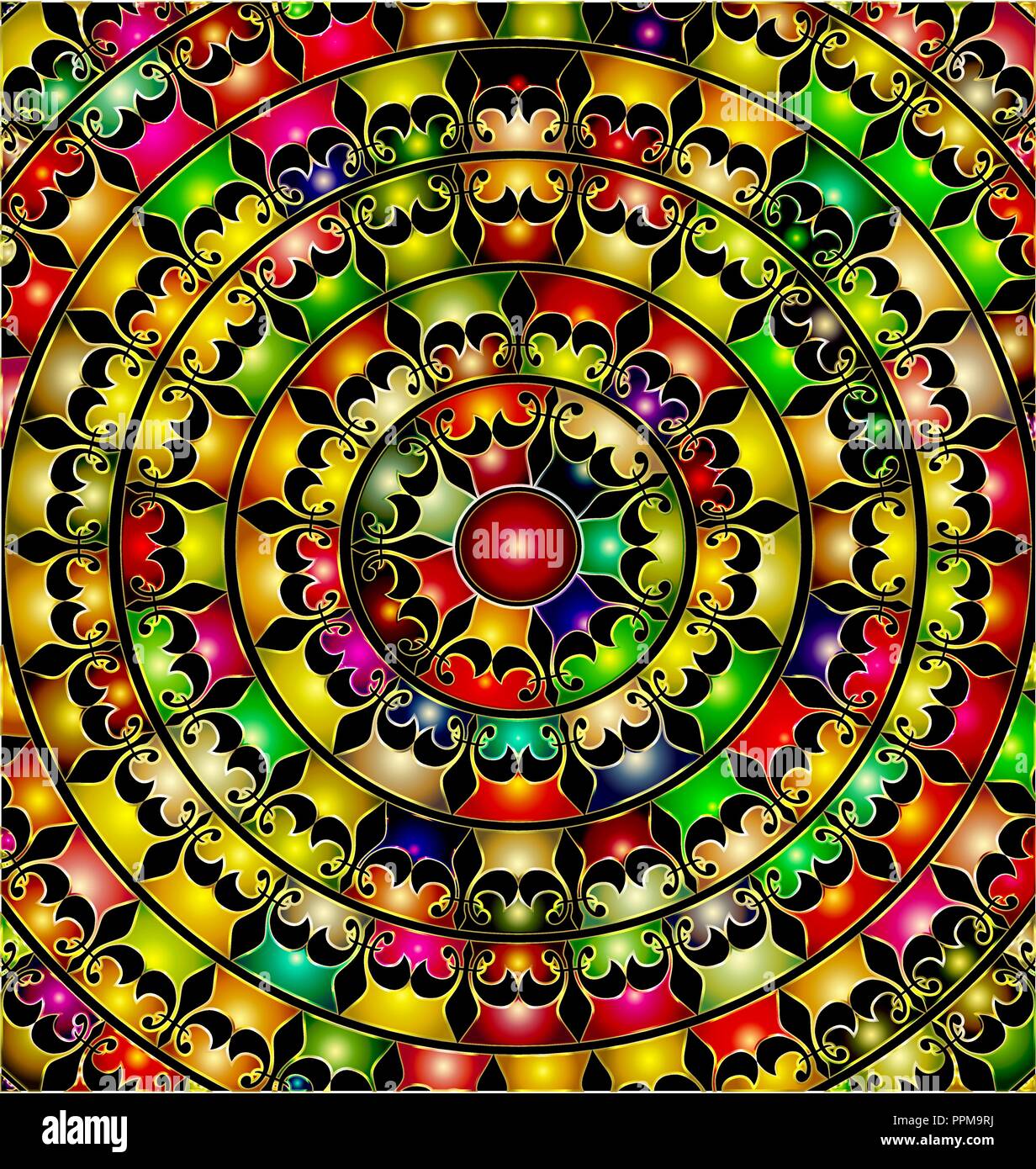 Image abstraite de cercles de couleur composé de lignes et figures Illustration de Vecteur