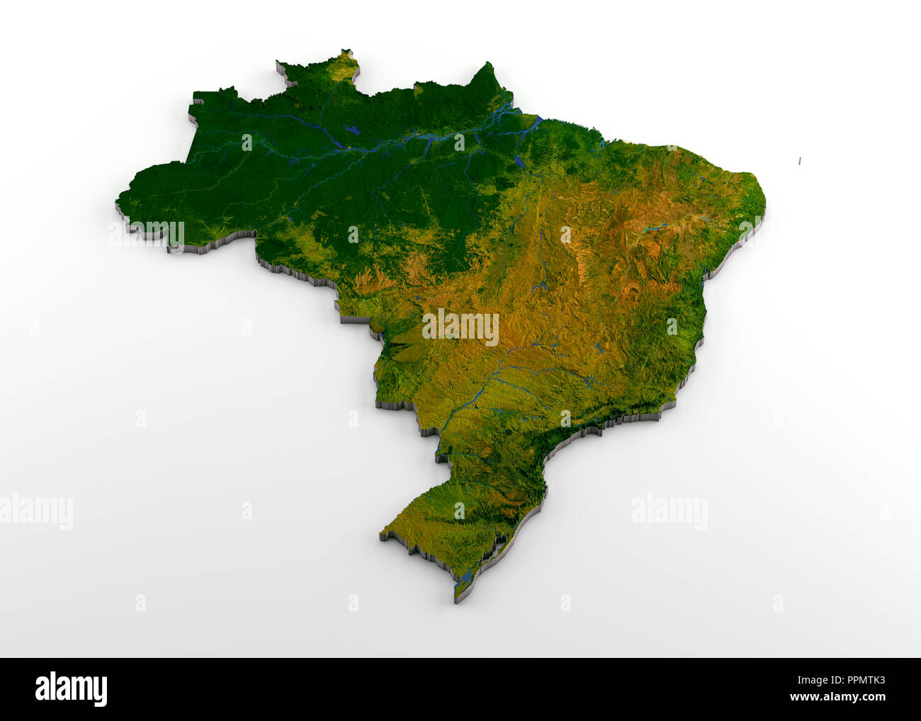 Brésil carte physique 3D avec soulagement Banque D'Images