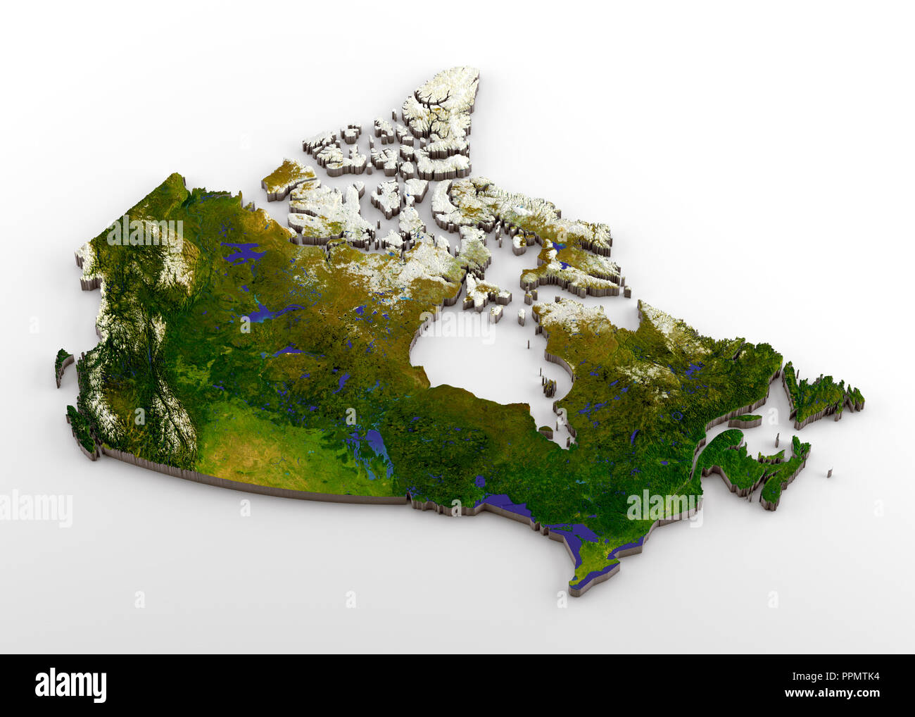 Canada carte physique 3D avec soulagement Banque D'Images