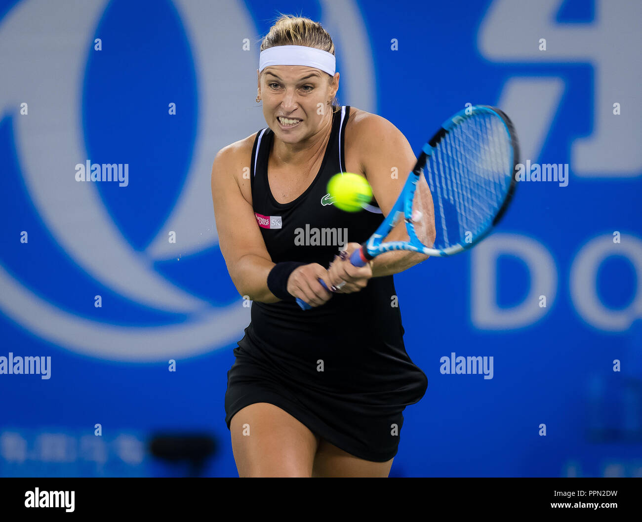 Wuhan, Chine. 26 septembre 2018 - Dudi Sela de Slovaquie en action au cours de son troisième match à la ronde de 2018 Dongfeng Motor Wuhan ouvrir le tournoi de tennis WTA Premier 5 (Crédit Image : © AFP7 via Zuma sur le fil) Banque D'Images