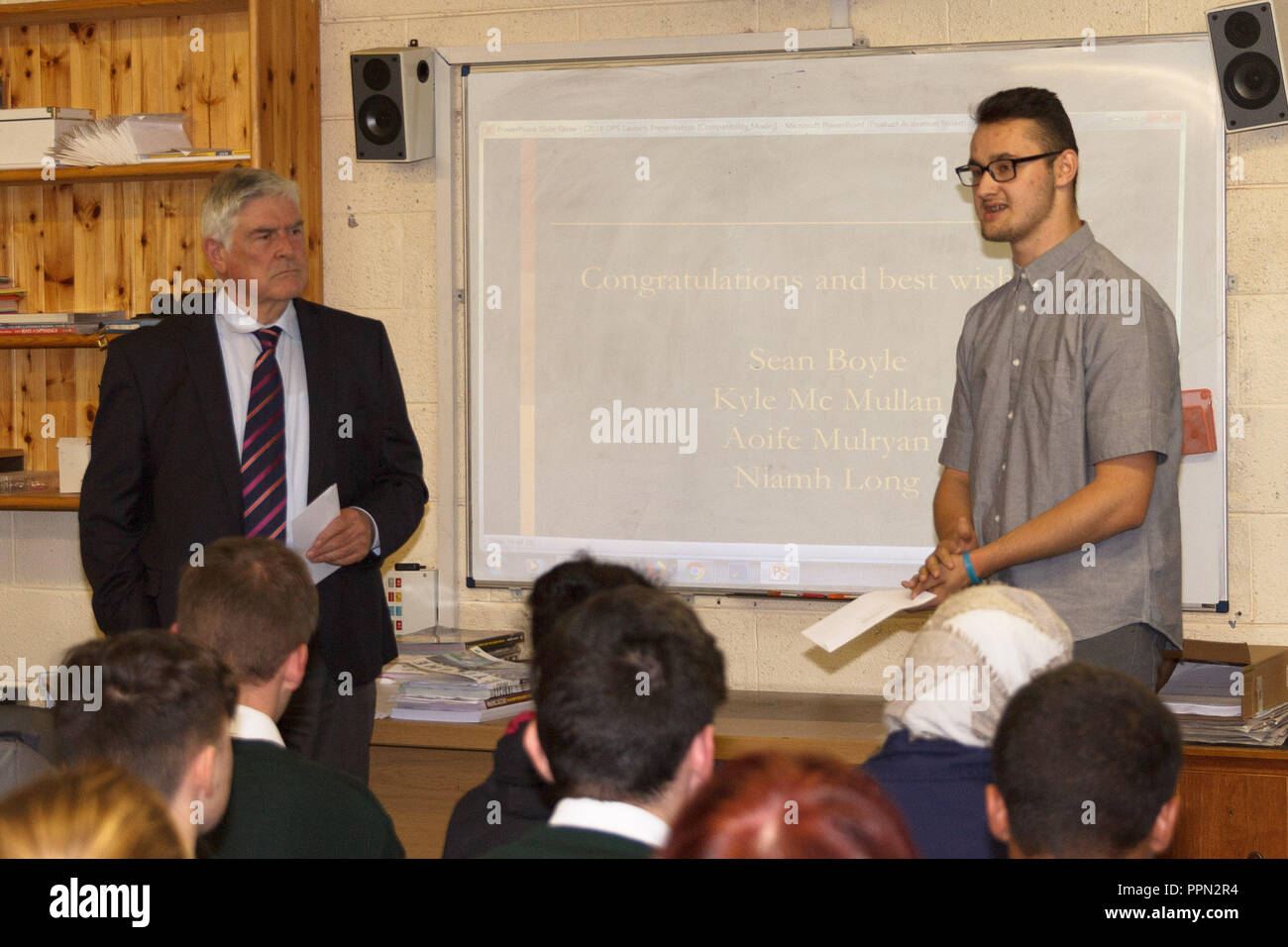 Cork, Irlande. Septembre 26, 2018. Énorme succès pour aspirer DPS2, lancement du programme St Aidans C. C. La ville de Cork. Photographié ici est Kyle McMullen parlant de la façon dont le programme l'a aidé à progresser sur la TCI. Ce soir St Aidans lancé cette années programme de soutien aux étudiants aspirent2, l'événement a vu un grand groupe de parents et d'élèves, l'école est l'un des six dans le pays d'être impliqués dans le programme. Credit : Damian Coleman/Alamy Live News. Banque D'Images