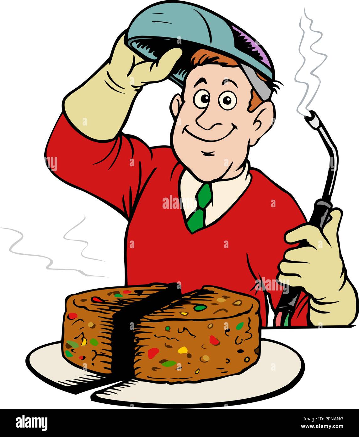 Couper Le Gateau Aux Fruits L Humour Avec Un Chalumeau Caricature De Saison Image Vectorielle Stock Alamy