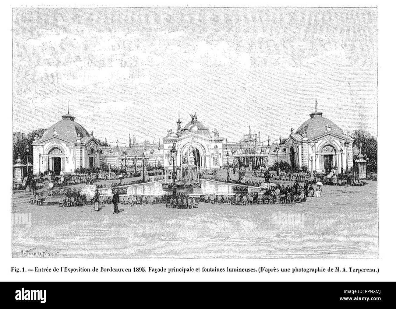 Exposition Bordeaux 1895 - fontaines lumineuses. Banque D'Images